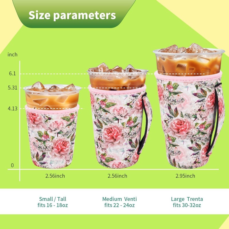 Snowso 3 Pack Iced Coffee sleeve Insulated Neoprene Cup Sleeves with handle For Cold Drinks Beverages, Reusable Cup Holder for 16oz-32oz Coffee Cups (Blooming Bright) - Image 2